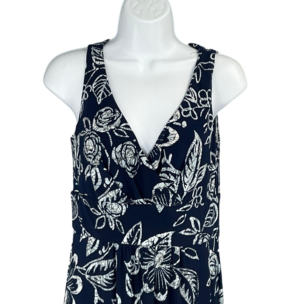 Chaps Navy Floral Print Sleeveless V‎ Neck Babydoll Maxi Dress Women's Size S - Picture 4 of 11
